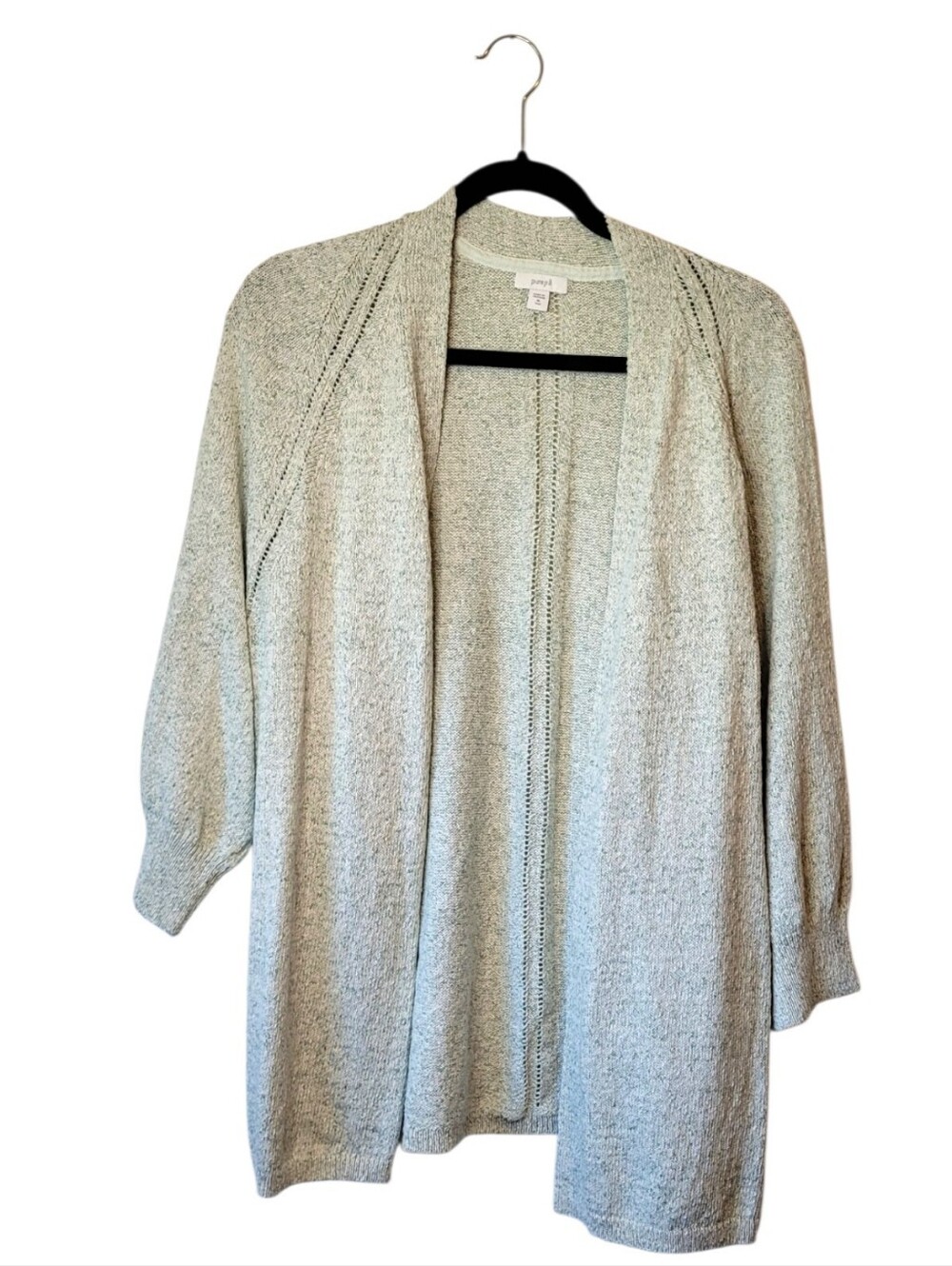 J. Jill Open-Front Mint Green/Cream Cotton Knit Cardigan Sweater Size XLT